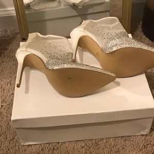 White Rhinestone Booties Sz 8.5